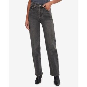 Levi's Ribcage Straight Leg Jeans Charcoal Grey Black Premium Denim High Rise 24